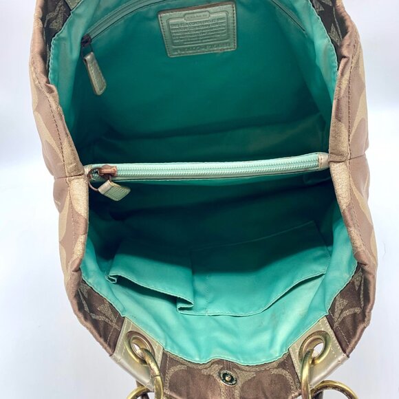 Coach Hampton Lurex Brown & Gold Canvas Shoulder Bag F15691 - Picture 11 of 12